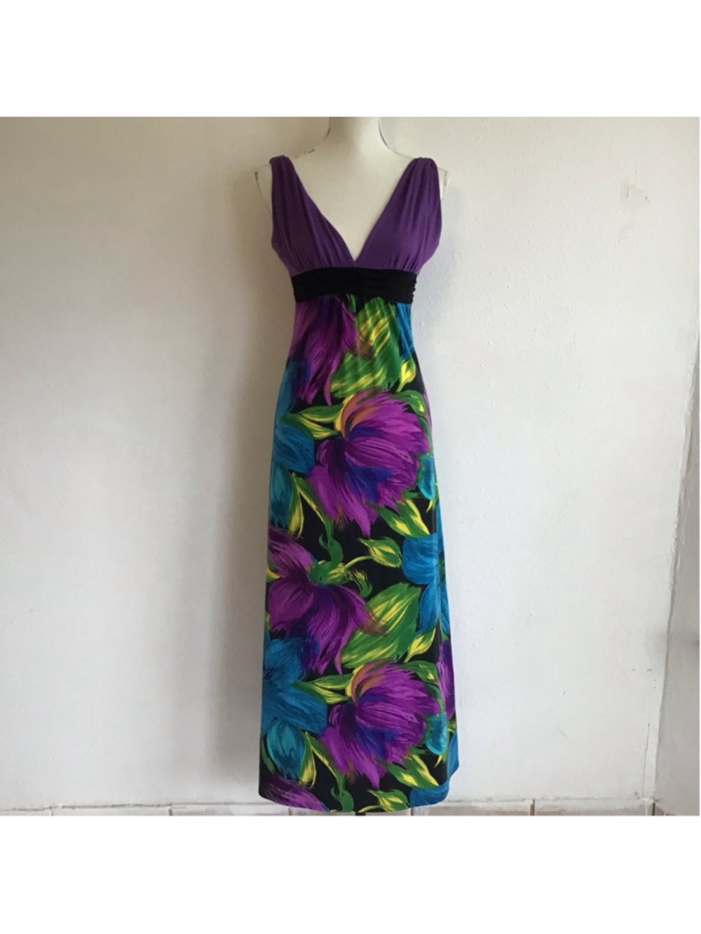 Blu Heaven Women's Elegant Floral Maxi Dress Size S Purple Black